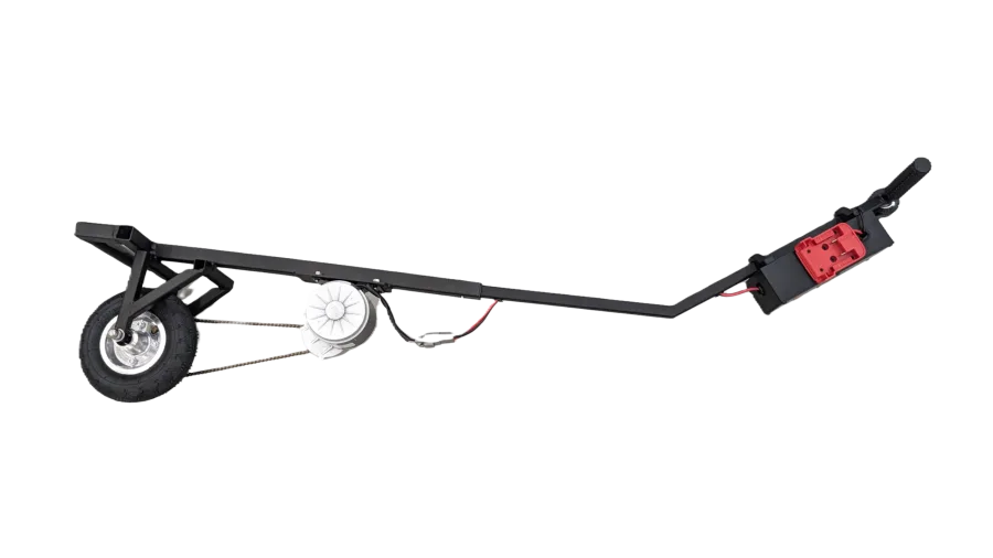 Powered tow bar positioned near an aircraft
